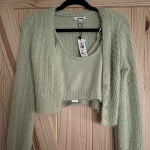 Fuzzy Cardigan Set